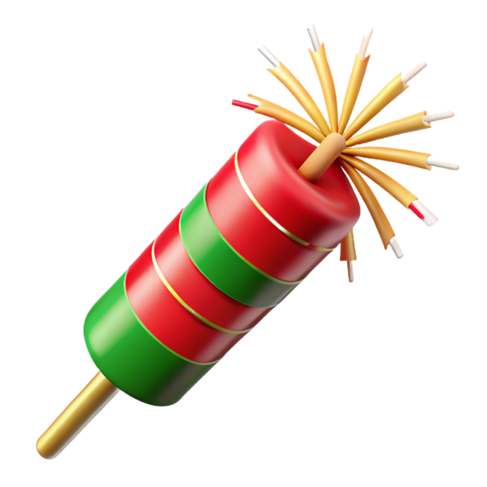 wonderful iconic Roman candle firework, multiple reangreen starbursts emerging sequentially, motion blur, dramatic lighting, isolateon transparent background,high-resolution product photography png