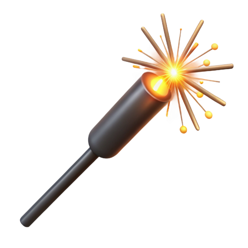 splendinotable Single firework sparkler, burning tip, glowing embers, trailing smoke, close-up, isolateon transparent background,high-resolution product photography png