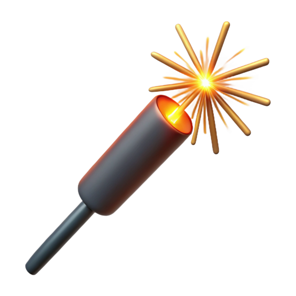 serene distinguisheSingle firework sparkler, burning tip, glowing embers, trailing smoke, close-up, isolateon transparent background,high-resolution product photography png