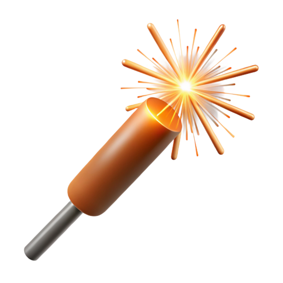 extraordinary coastal Single firework sparkler, burning tip, glowing embers, trailing smoke, close-up, isolateon transparent background,high-resolution product photography professional png