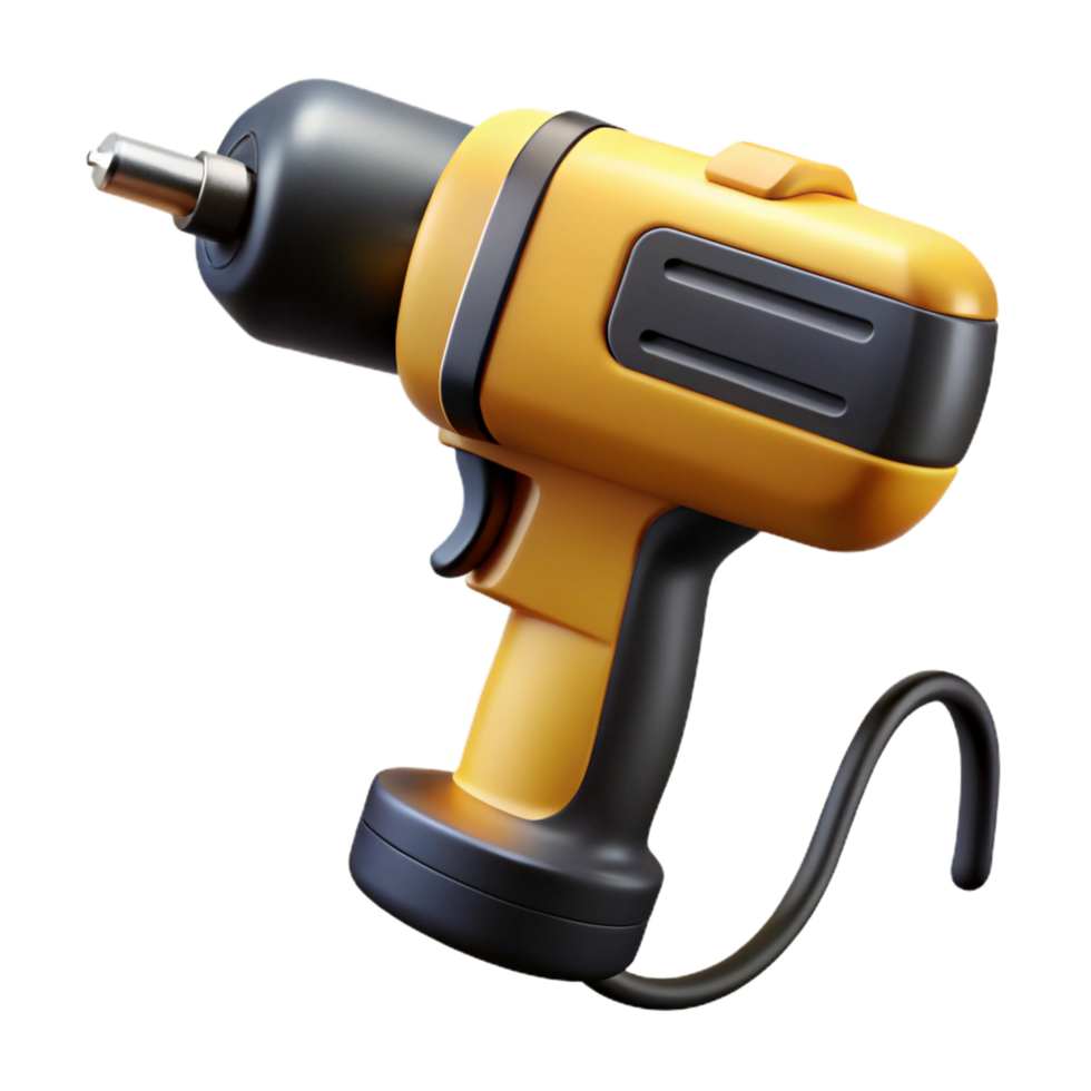 standout geometric Electric drill with a black anyellow body, a chuck, ana power cord, studio lighting, side view, isolateon transparent background,high-resolution product photography exclusive png