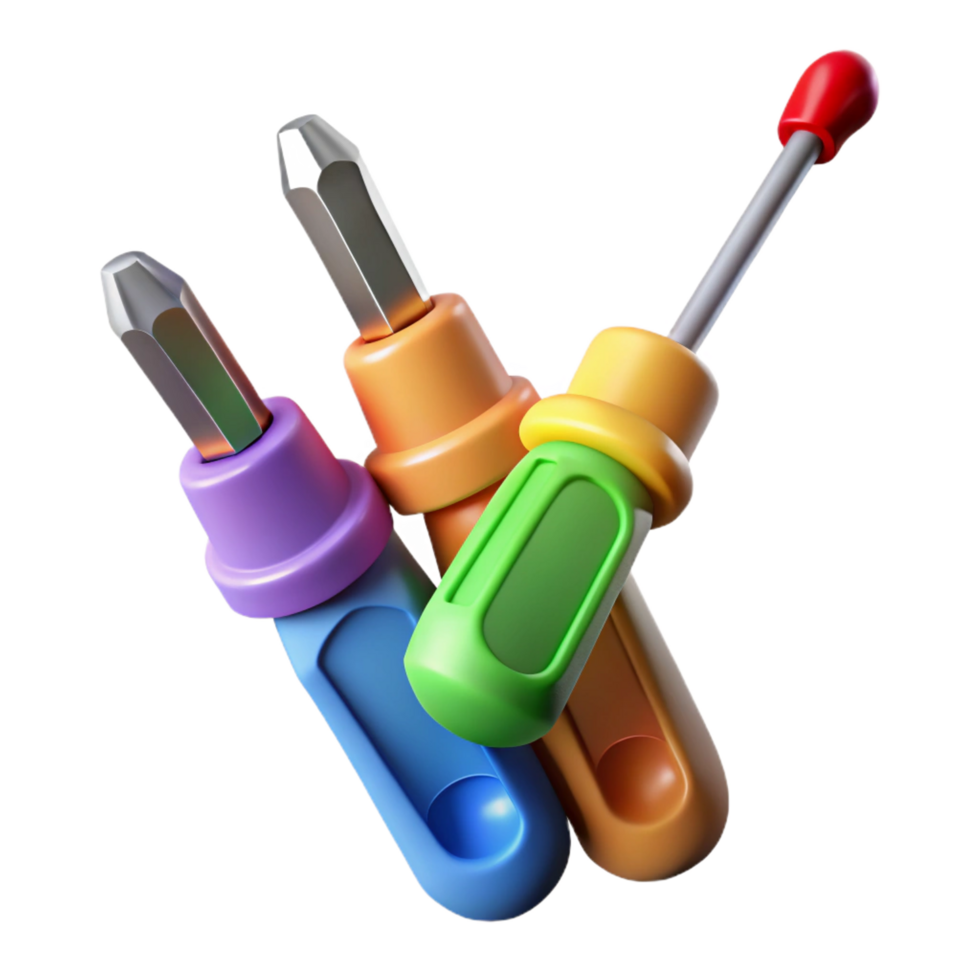 ethereal majestic Set of colorful screwdrivers with different sizeheads anergonomic handles, studio lighting, top-down view, isolateon transparent background,high-resolution product photography luxury png