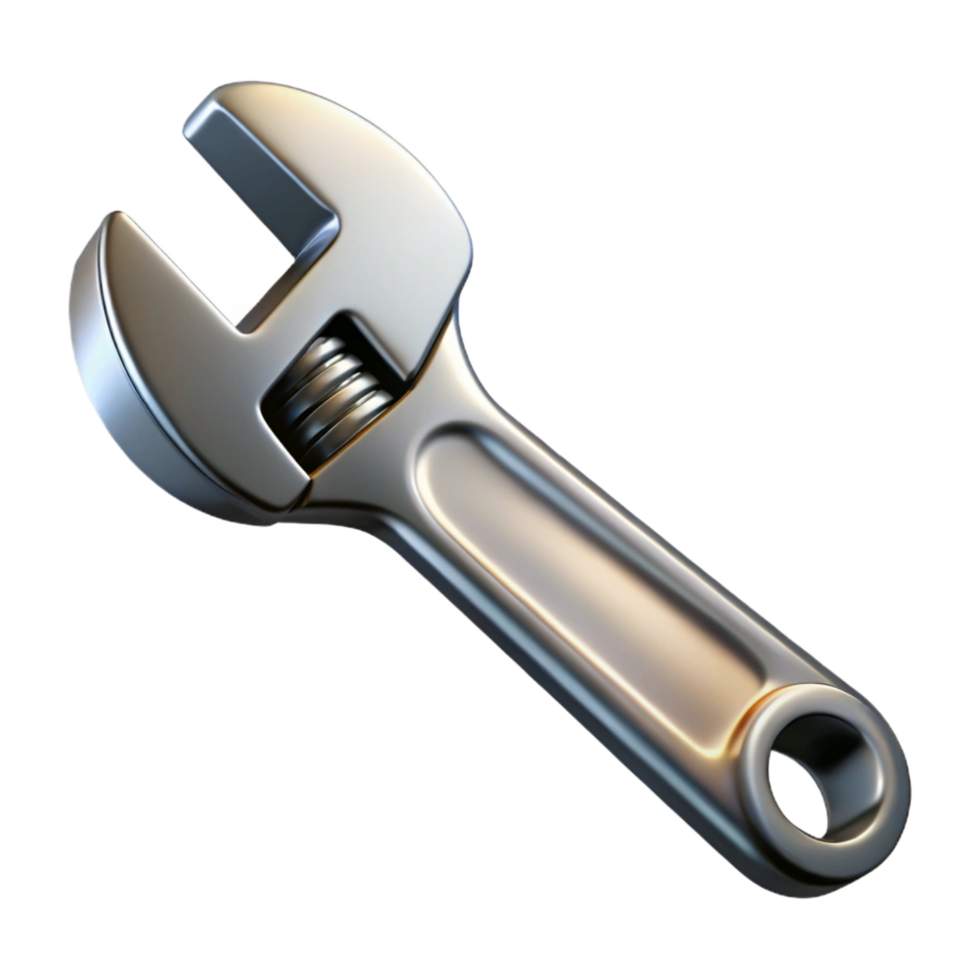 striking timeless Wrench with a chrome finish anadjustable jaws, dramatic lighting, isolateon transparent background,high-resolution product photography png