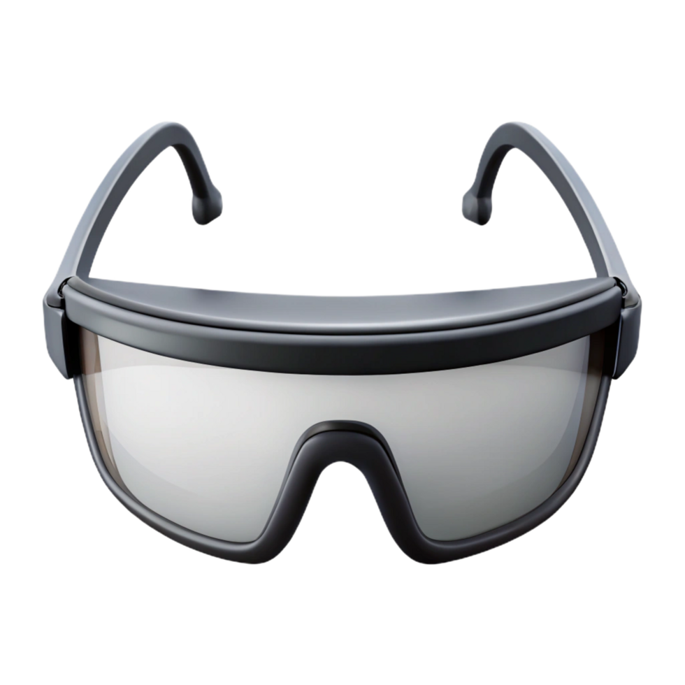 melancholic alluring Safety glasses with clear lenses anblack frames, studio lighting, front view, isolateon transparent background,high-resolution product photography precision png
