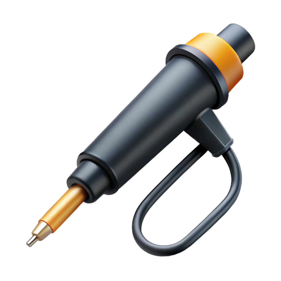 serene passionate avant-garde Soldering iron with a black handle ana heatetip, studio lighting, side view, isolateon transparent background,high-resolution product photography museum quality png