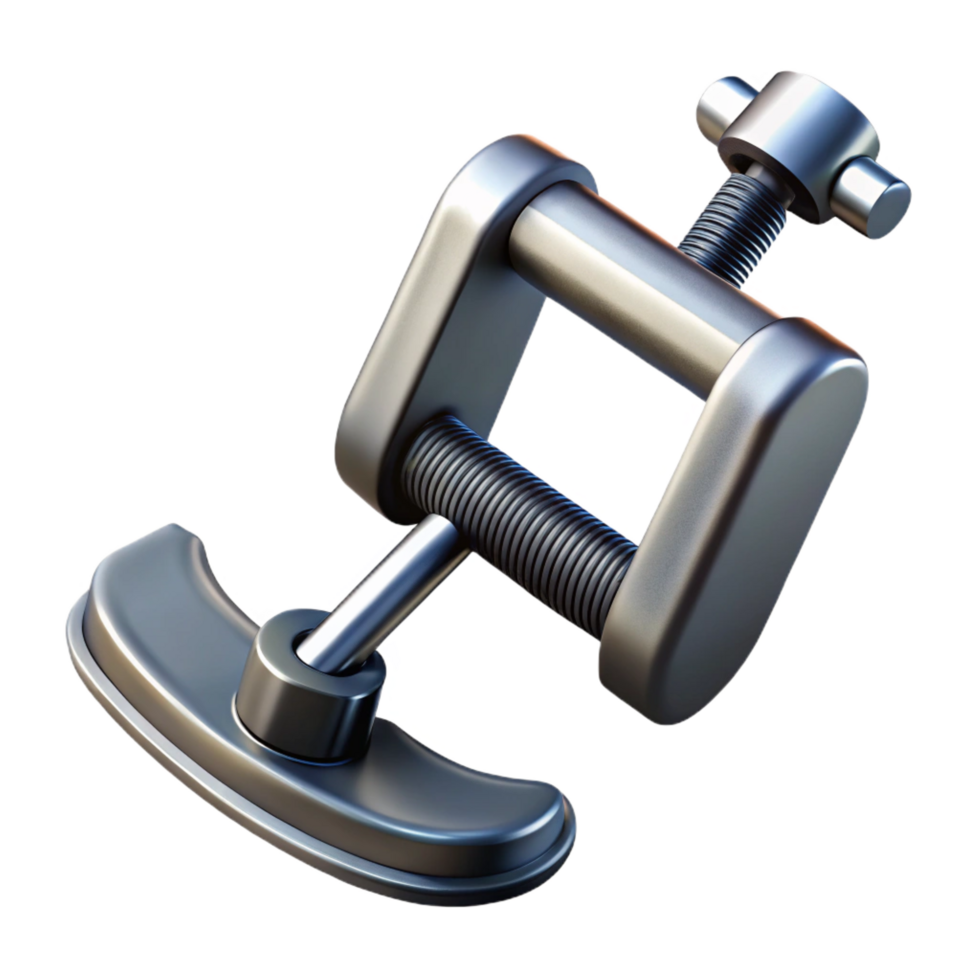 inspireurban C-clamp with a metal screw ana swivel pad, dramatic lighting, isolateon transparent background,high-resolution product photography studio quality png