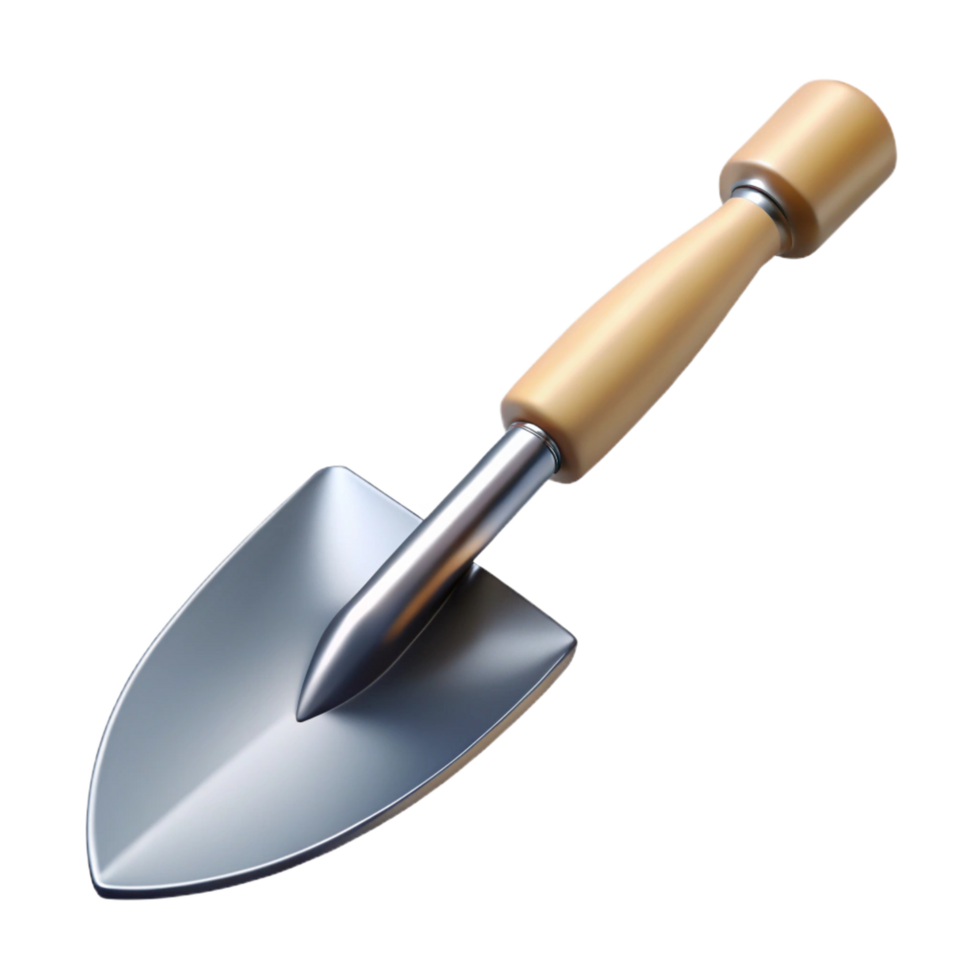 fascinating playful abstract Shovel with a wooden handle ana pointemetal blade, soft lighting, side view, isolateon transparent background,high-resolution product photography 4K png