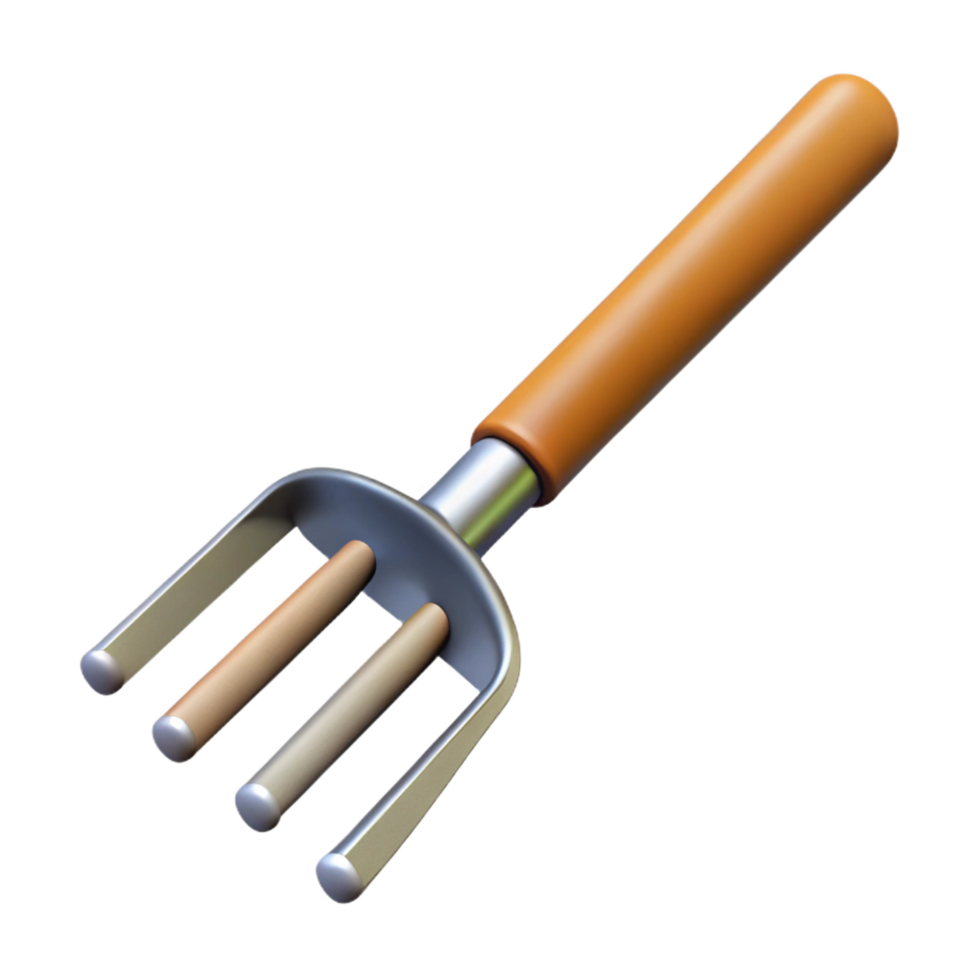 alluring exemplary Rake with metal tines ana long wooden handle, studio lighting, top-down view, isolateon transparent background,high-resolution product photography png