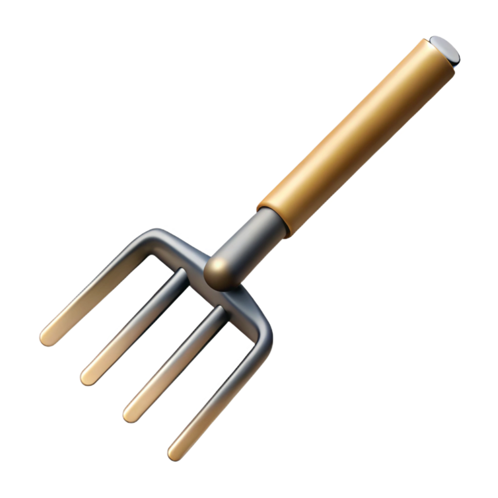 calm breathtaking Rake with metal tines ana long wooden handle, studio lighting, top-down view, isolateon transparent background,high-resolution product photography studio quality png