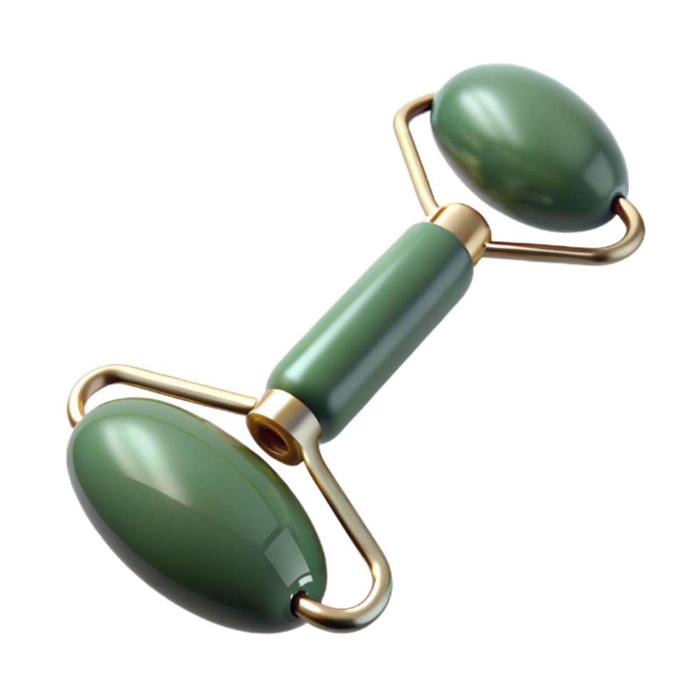 gorgeous acclaimeA jade facial roller with visible texture antwo rotating heads, soft lighting, photorealistic, isolateon transparent background,high-resolution product photography png