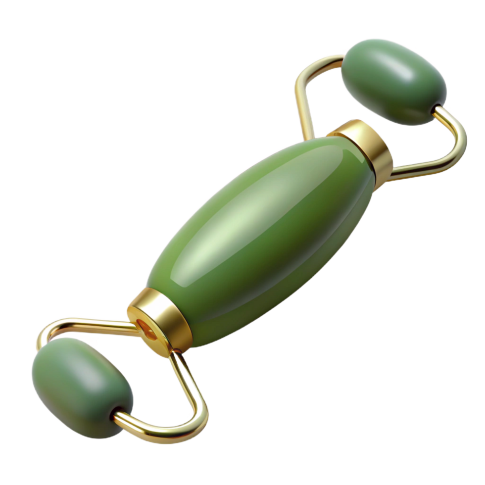 dynamic hypnotic A jade facial roller with visible texture antwo rotating heads, soft lighting, photorealistic, isolateon transparent background,high-resolution product photography artisan png