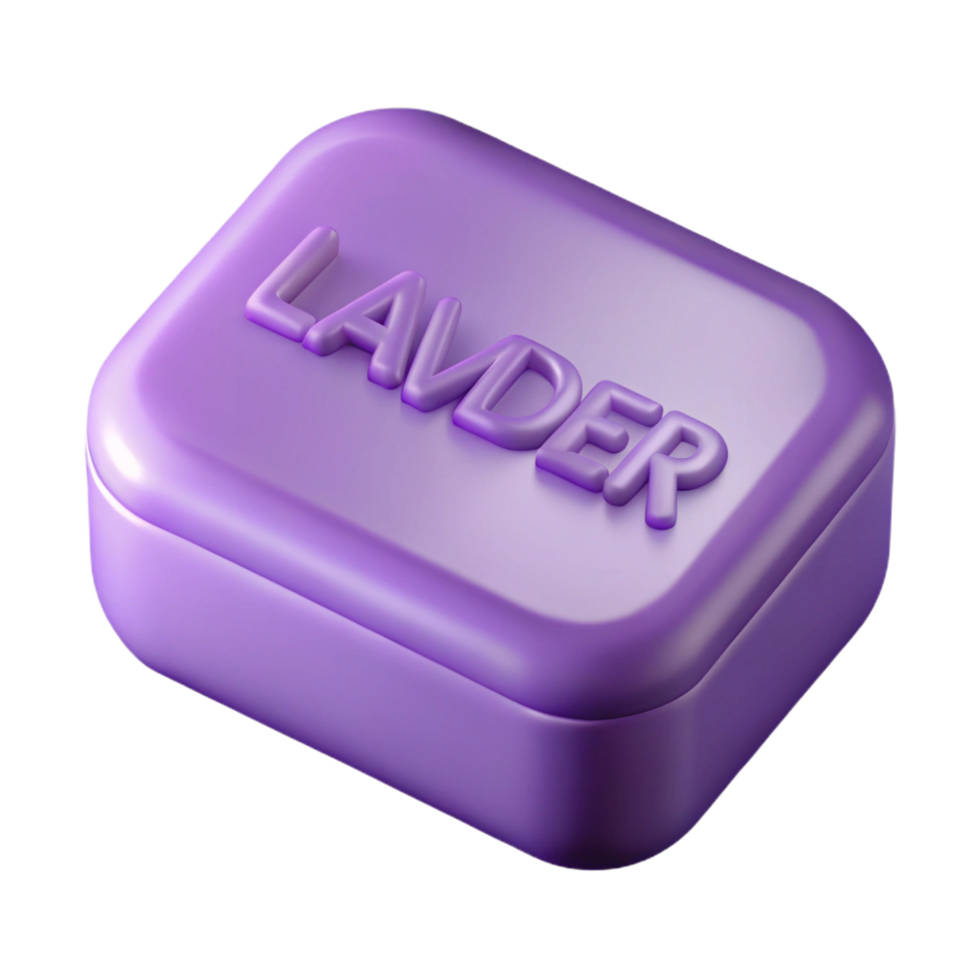 bolglorious A bar of lavender soap with visible texture anembosselettering, soft lighting, photorealistic, isolateon transparent background,high-resolution product photography top-tier png
