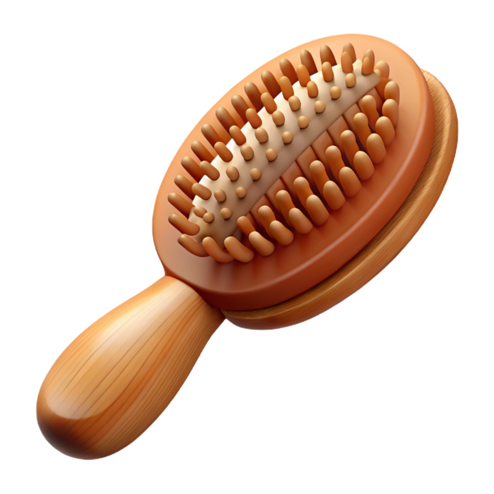 dazzling signature A wooden hairbrush with natural bristles ana carvehandle, soft lighting, top-down view, photorealistic, isolateon transparent background,high-resolution product photography png