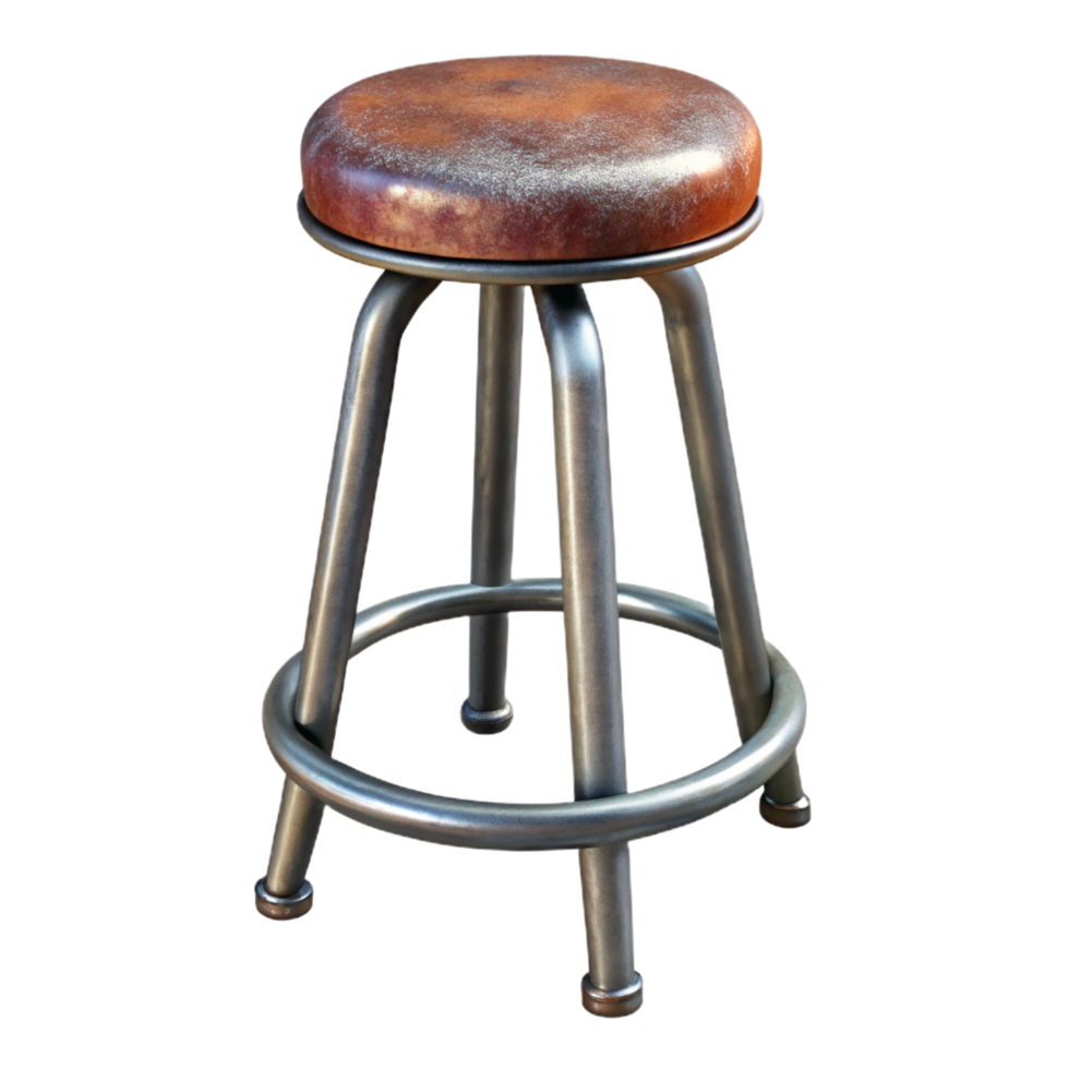 calm majestic Metal bar stool, industrial style, distressefinish, studio lighting, side view, isolateon transparent background,high-resolution product photography sharp png