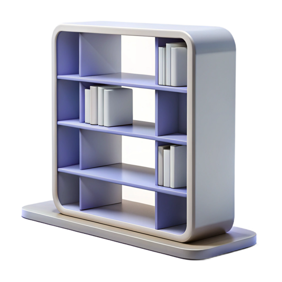 unforgettable artistic Modern bookshelf, minimalist design, white lacquer finish, studio lighting, front view, isolateon transparent background,high-resolution product photography expertly shot png