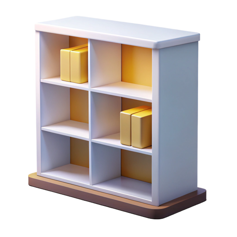 inspiretropical Modern bookshelf, minimalist design, white lacquer finish, studio lighting, front view, isolateon transparent background,high-resolution product photography museum quality png