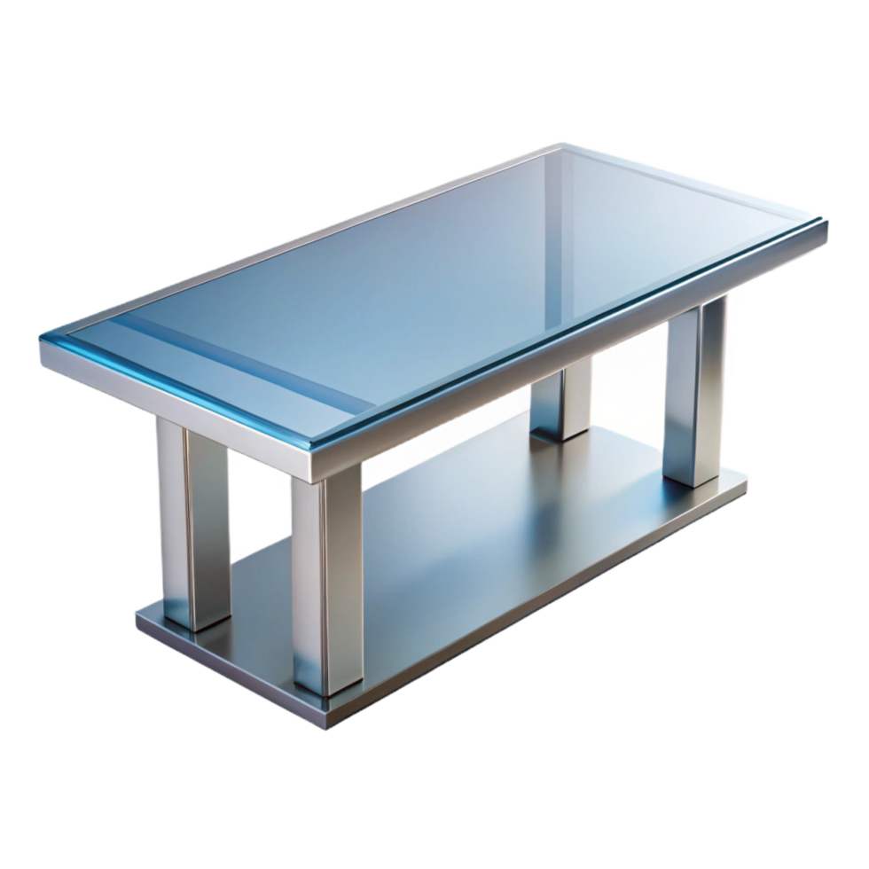 sumptuous notable Glass anmetal dining table, modern design, rectangular shape, studio lighting, front view, isolateon transparent background,high-resolution product photography png