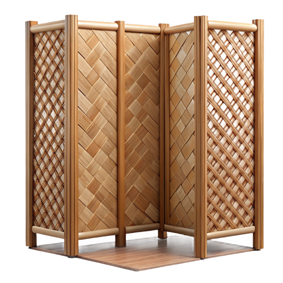 rare urban Bamboo room divider, woven panels, natural finish, soft lighting, isolateon transparent background,high-resolution product photography original png