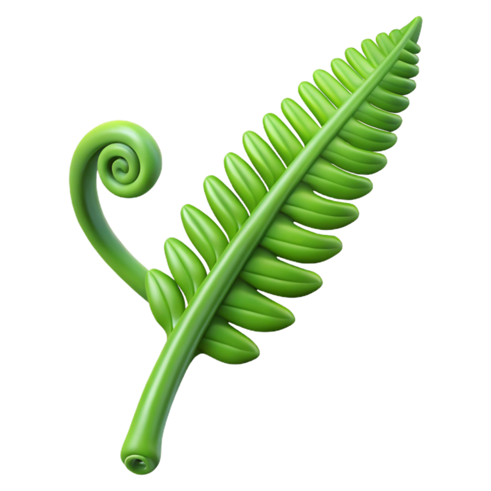 iconic traditional Single, unfurling fern frond, light green, delicate texture, soft lighting, side view, isolateon transparent background,high-resolution product photography flawless png