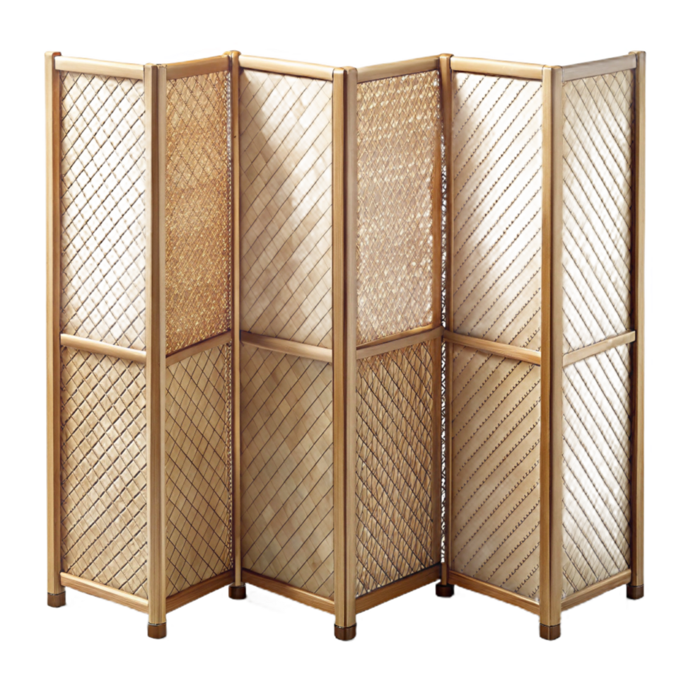 vibrant avant-garde Bamboo room divider, woven panels, natural finish, soft lighting, isolateon transparent background,high-resolution product photography exclusive png