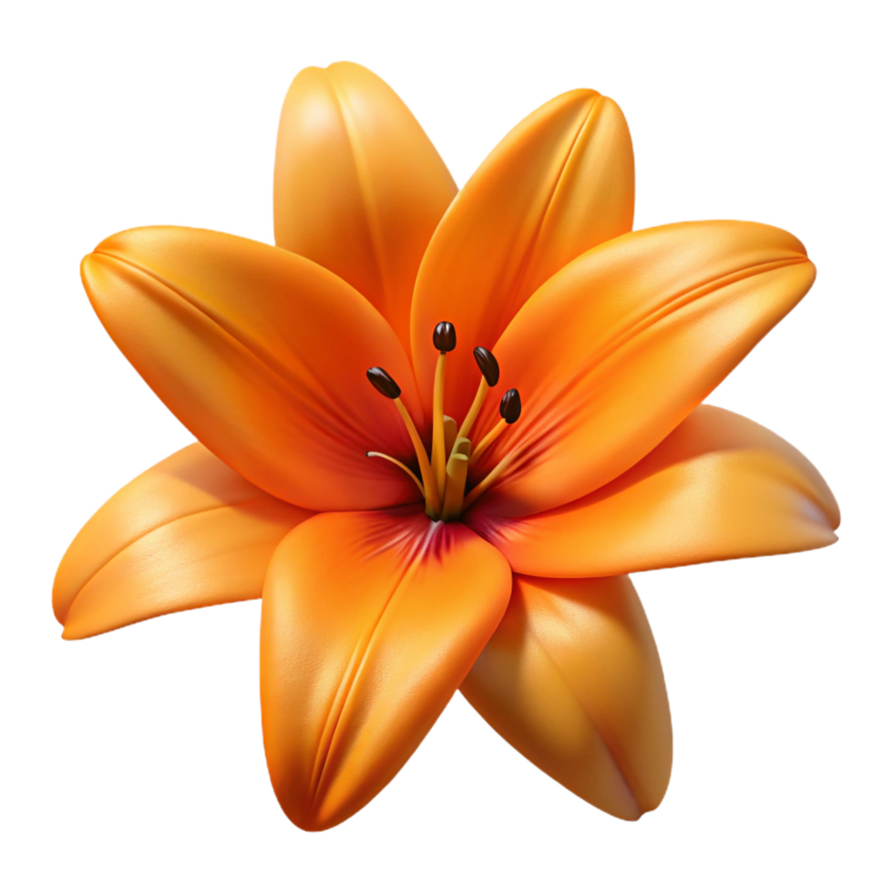 beautiful iconic Single, vibrant orange lily flower with detailepetals anstamen, dramatic lighting, front view, isolateon transparent background,high-resolution product photography png