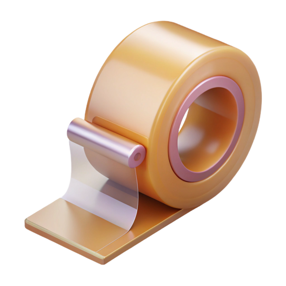 gorgeous melancholic modern Roll of clear packing tape, dispenser included, glossy finish, soft lighting, product shot, isolateon transparent background,high-resolution product photography luxury png