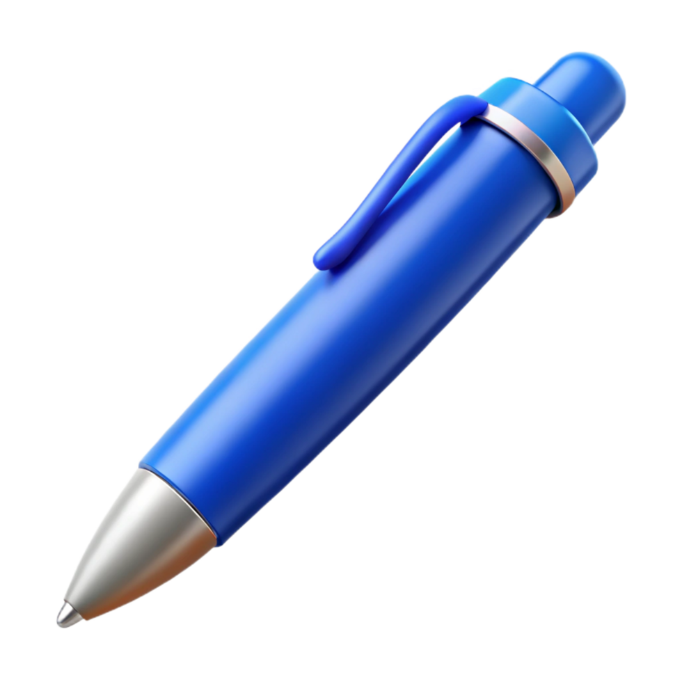 immaculate rustic Blue ballpoint pen, retractable, glossy plastic, clickeopen, front view, soft lighting, product shot, isolateon transparent background,high-resolution product photography original png