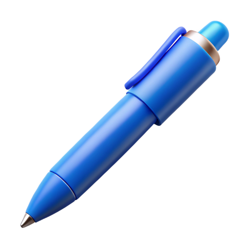 captivating abstract Blue ballpoint pen, retractable, glossy plastic, clickeopen, front view, soft lighting, product shot, isolateon transparent background,high-resolution product photography artisan png