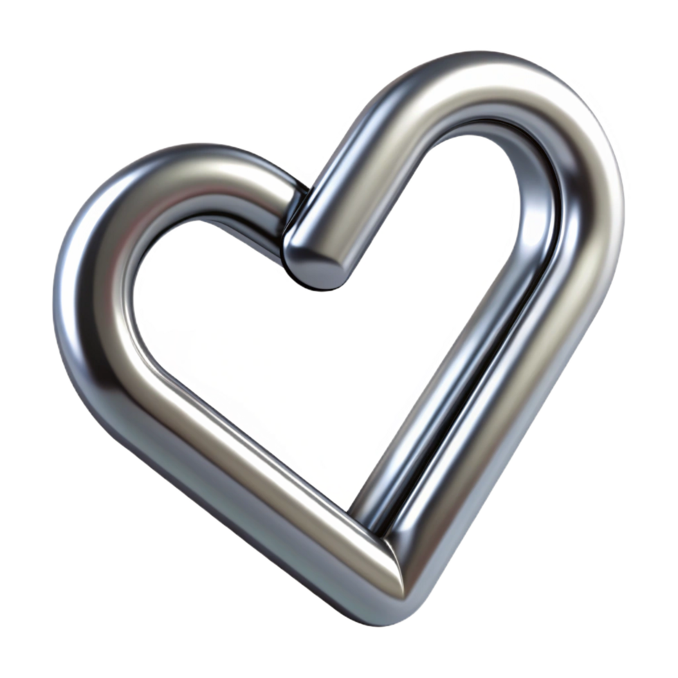 majestic unparallelePaperclip, metallic silver, bent into a heart shape, front view, studio lighting, product shot, isolateon transparent background,high-resolution product photography png