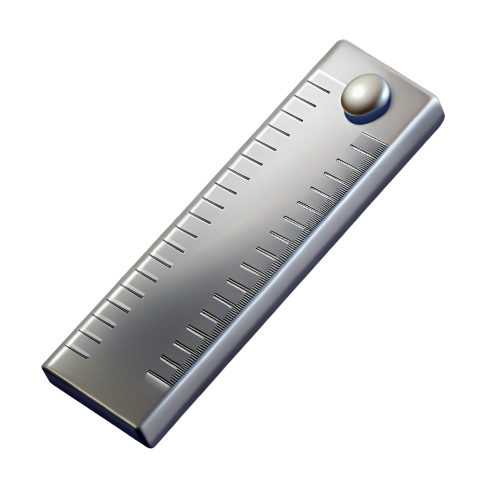 stunning acclaimeRuler, stainless steel, metric animperial markings, top-down view, studio lighting, product shot, isolateon transparent background,high-resolution product photography png