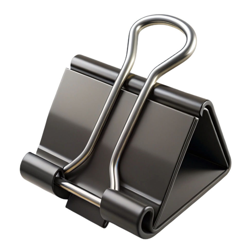 picturesque rare Binder clip, black metal, large size, open, front view, studio lighting, product shot, isolateon transparent background,high-resolution product photography png
