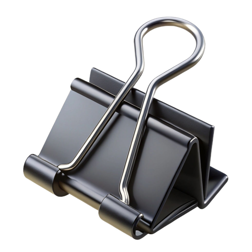 exemplary gothic Binder clip, black metal, large size, open, front view, studio lighting, product shot, isolateon transparent background,high-resolution product photography masterfully captured png