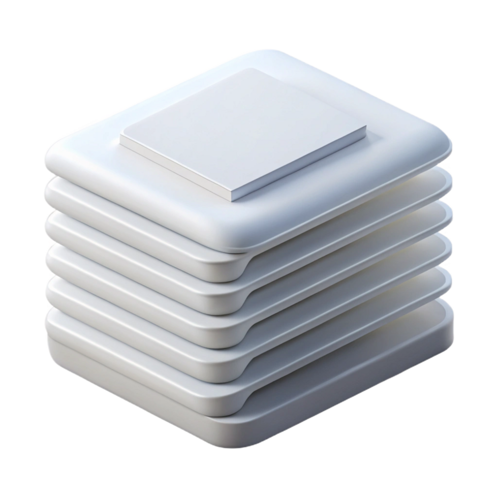 covetefuturistic Stack of white printer paper, neatly aligned, side view, studio lighting, product shot, isolateon transparent background,high-resolution product photography luxury png