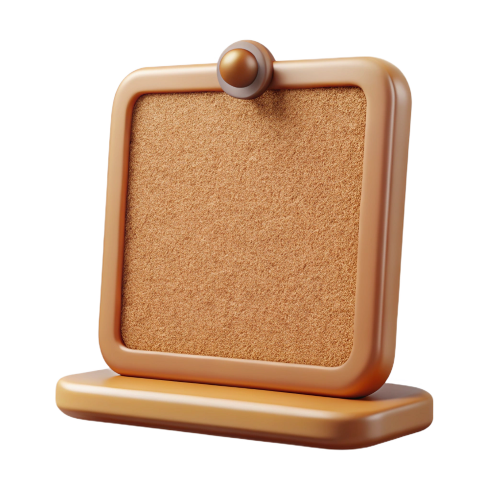 magnificent art deco Corkboard, brown cork, framein wood, front view, soft lighting, product shot, isolateon transparent background,high-resolution product photography detailed png