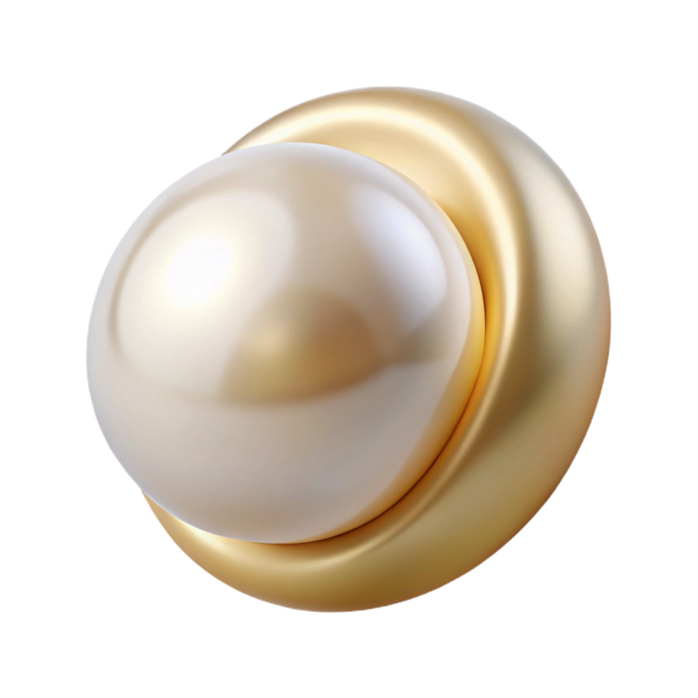 fascinating remarkable Single pearl earring with a golbacking, luminous white pearl, soft lighting, side view, studio photography, isolateon transparent background,high-resolution product photography png