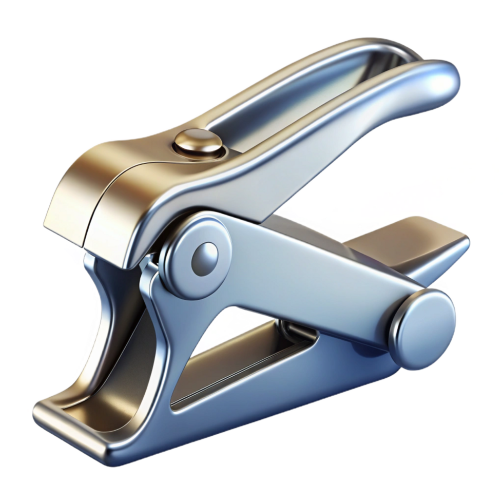 coveteindustrial Staple remover, metallic silver, ergonomic grip, side view, soft lighting, product shot, isolateon transparent background,high-resolution 8K png
