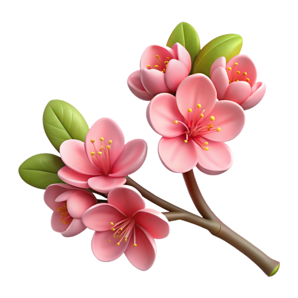 glorious remarkable Branch of cherry blossoms, multiple pink flowers in full bloom, realistic texture, soft lighting, product shot, isolateon transparent background,high-resolution product photography png