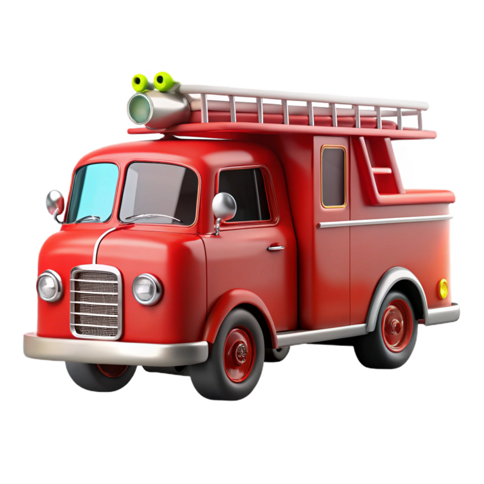 stunning dramatic mid-century Classic refiretruck with extendeladder, detailechrome accents, glossy finish, soft lighting, isolateon transparent background,high-resolution product photography sharp png