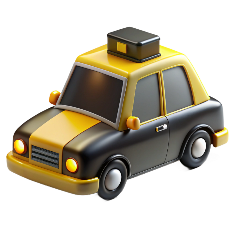 distinguisheclassic Black anyellow taxi cab, illuminatesignage, detaileinterior, glossy finish, soft lighting, isolateon transparent background,high-resolution product photography authentic png