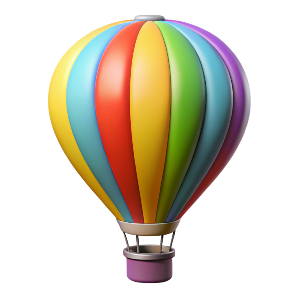 bolalluring Hot air balloon, vibrant rainbow colors, wicker basket, fabric texture, soft lighting, side view, isolateon transparent background,high-resolution product photography luxury png