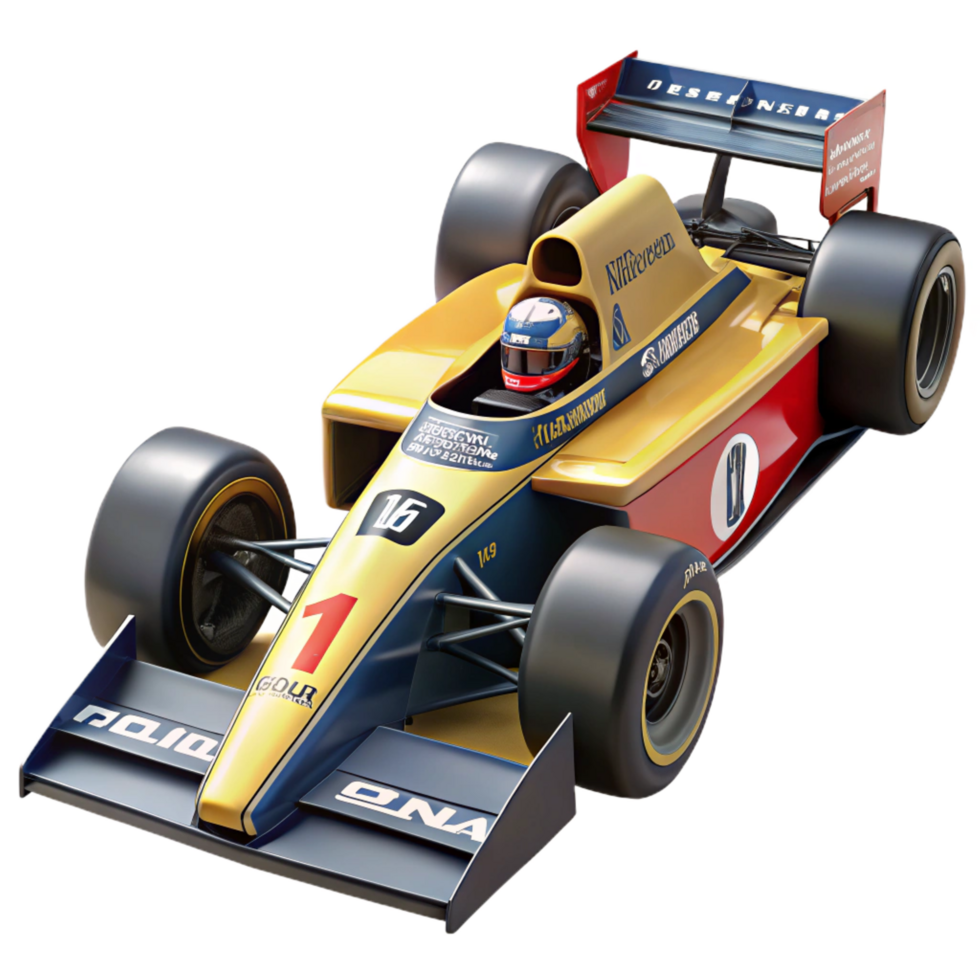 vibrant harmonious impressionist Formula race car, aerodynamic design, sponsor logos, glossy finish, dramatic lighting, isolateon transparent background,high-resolution product photography premium png