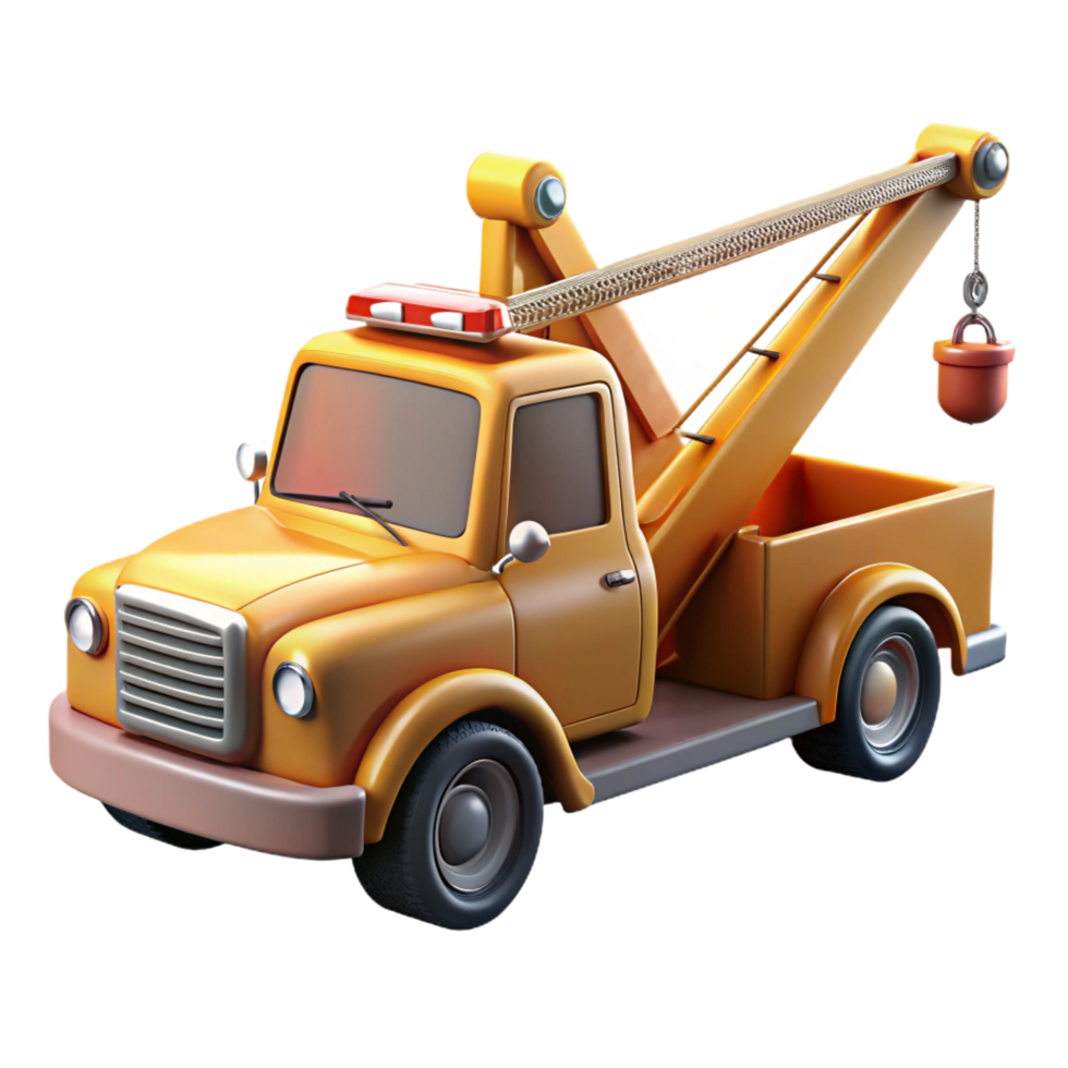 mesmerizing rare Tow truck with extendeboom, flashing lights, detailewinch, glossy finish, studio lighting, isolateon transparent background,high-resolution product photography png