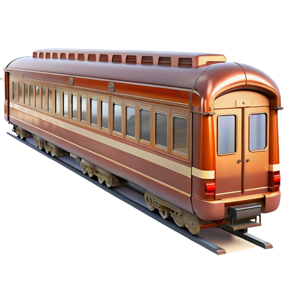 wonderful classic Passenger train, multiple carriages, detailewindows, glossy finish, dramatic lighting, side view, isolateon transparent background,high-resolution product photography authentic png