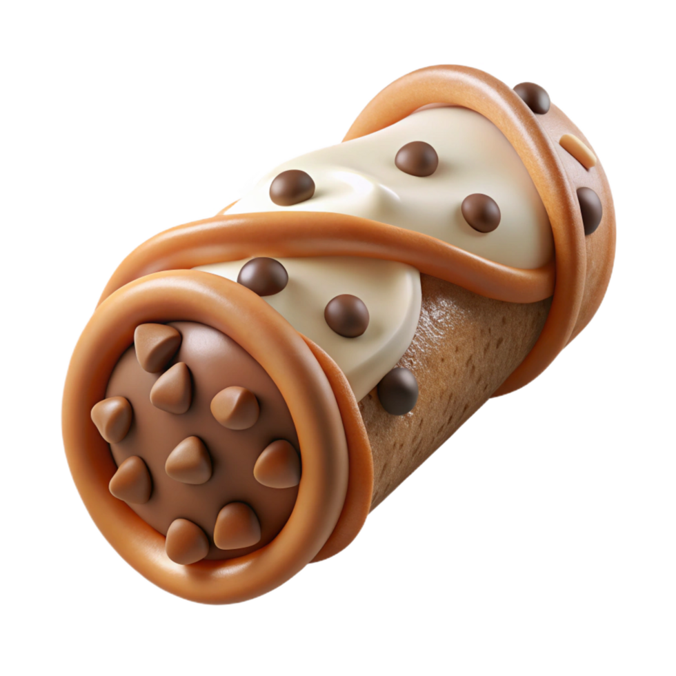 gorgeous playful impressionist Cannoli, fillewith ricotta cream, dippein chocolate chips, studio lighting, side view, isolateon transparent background,high-resolution product photography fine detail png