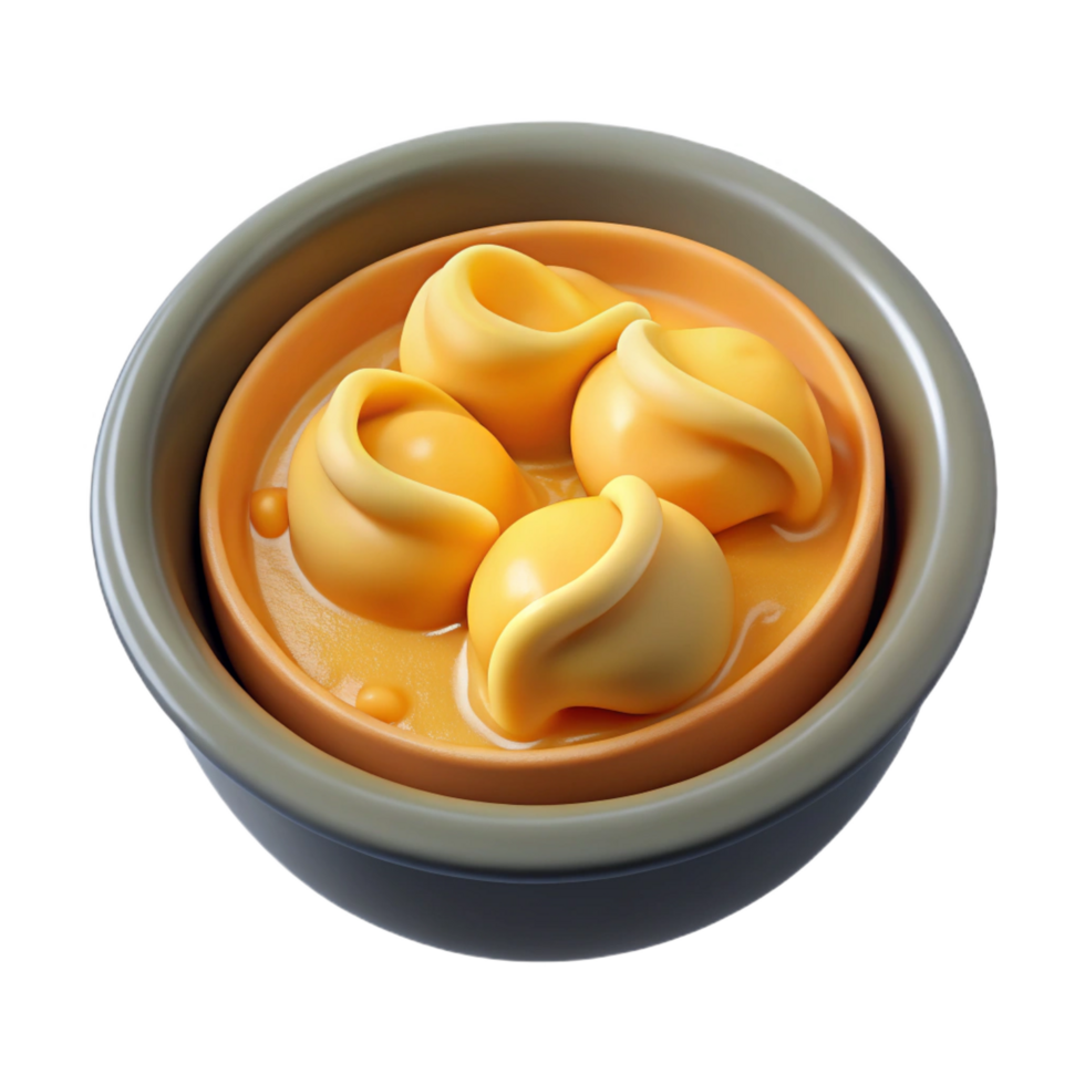 wonderful peaceful coastal Single tortellini, fillewith cheese, in broth, studio lighting, top-down view, isolateon transparent background,high-resolution product photography detailed png