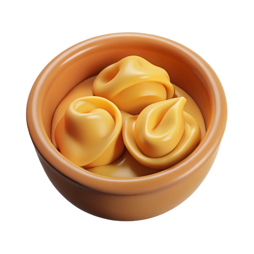 unparallelegothic Single tortellini, fillewith cheese, in broth, studio lighting, top-down view, isolateon transparent background,high-resolution product photography 8K png