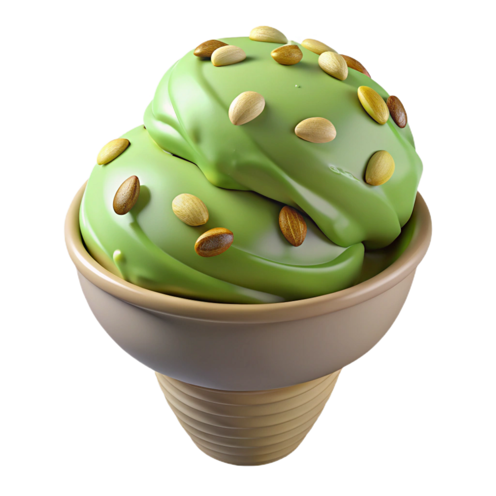 pristine victorian Scoop of pistachio ice cream, with choppepistachios on top, glossy finish, studio lighting, front view, isolateon transparent background,high-resolution product photography elite png