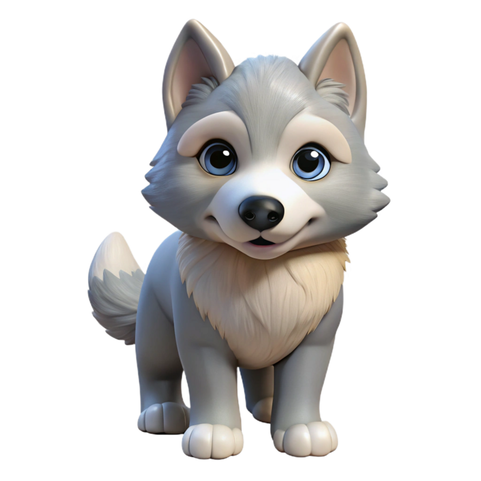 passionate glorious Wolf pup, playful expression, fluffy fur, soft lighting, front view, icon style, isolateon transparent background,high-resolution product photography detailed png