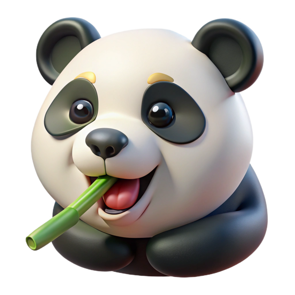 enchanting signature Panda chewing bamboo, detailemouth anteeth, soft lighting, side view, photorealistic, isolateon transparent background,high-resolution product photography png