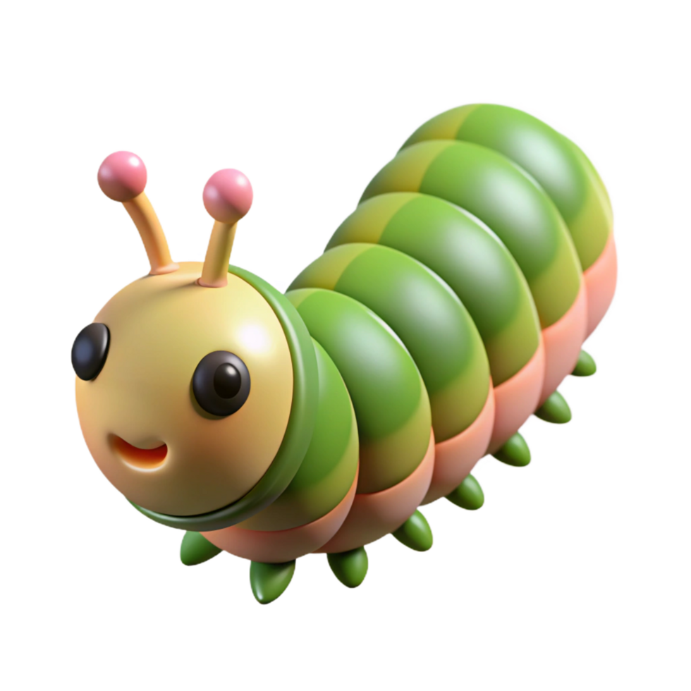 dazzling minimalist Caterpillar with segmentebody, colorful markings, detaileprolegs, soft lighting, front view, minimalist, with transparent background,high-resolution product photography elite png